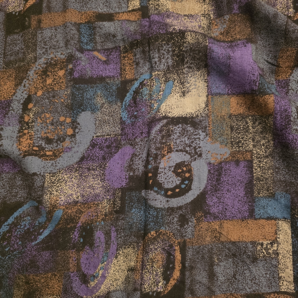 Vintage 1980s Stefano Man Abstract Rayon Shirt XL Geometric Purple Teal Button - Picture 5 of 5